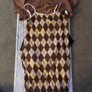 Brown Argyle Slip Dress